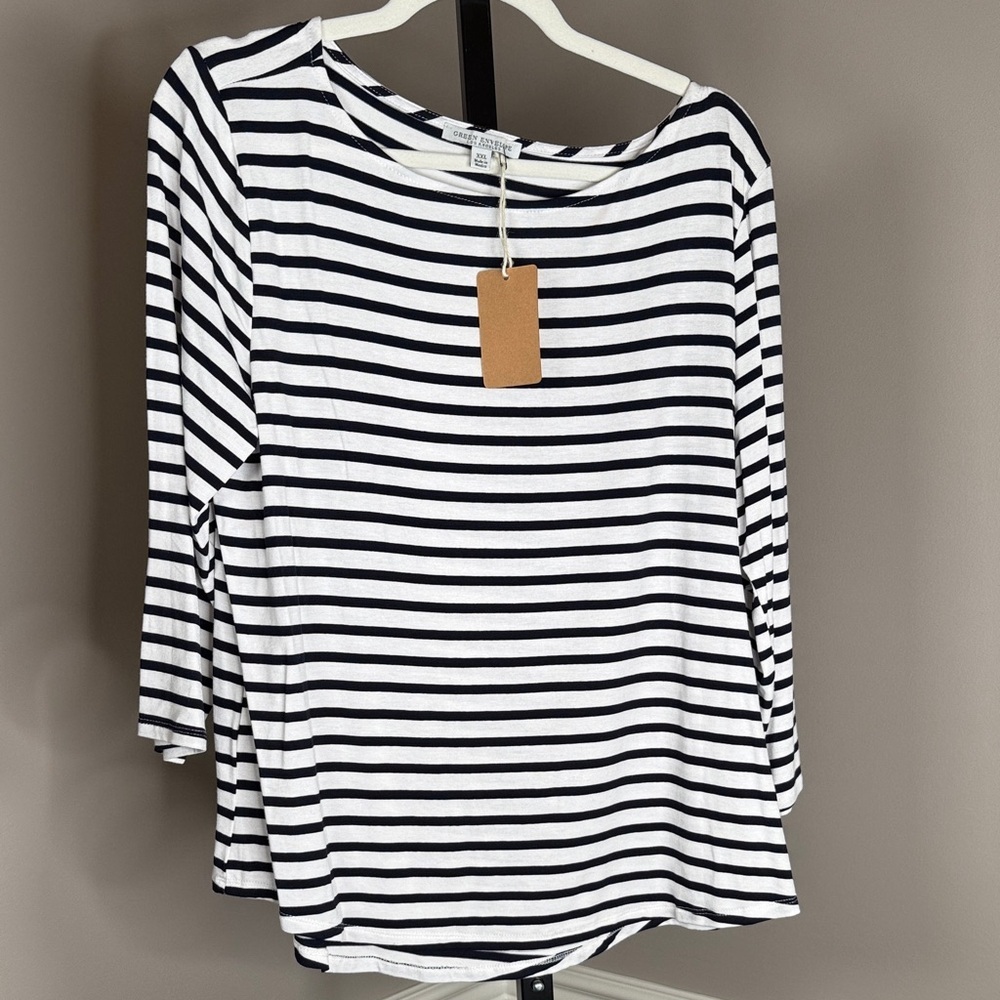 Green Envelope Black and White Striped Long Sleeve Top Size XXL